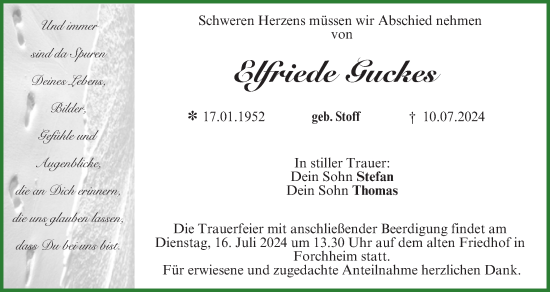 Anzeige von Elfriede Guckes von MGO