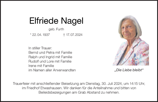 Anzeige von Elfriede Nagel von MGO