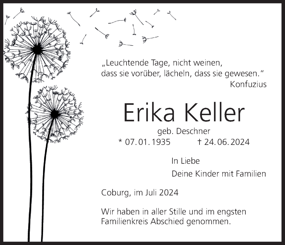  Traueranzeige für Erika Keller vom 06.07.2024 aus MGO