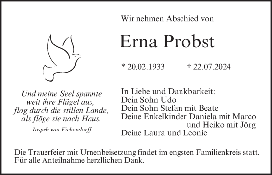 Anzeige von Erna Probst von MGO
