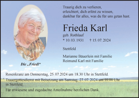 Anzeige von Frieda Karl von MGO