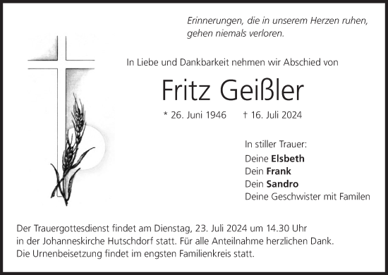 Anzeige von Fritz Geißler von MGO