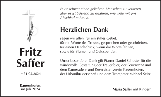 Anzeige von Fritz Saffer von MGO