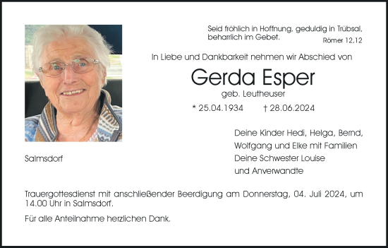 Anzeige von Gerda Esper von MGO