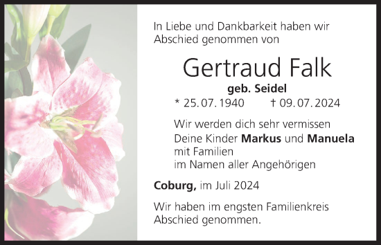 Anzeige von Gertraud Falk von MGO