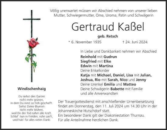 Anzeige von Gertraud Kaßel von MGO