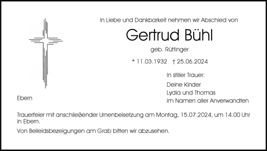 Anzeige von Gertrud Bühl von MGO