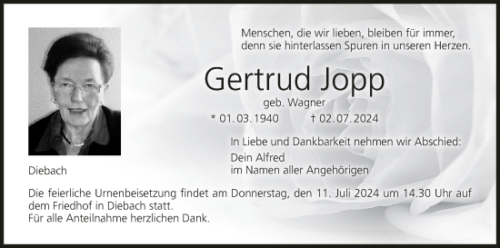 Anzeige von Gertrud Jopp von MGO