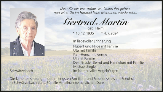 Anzeige von Gertrud Martin von MGO