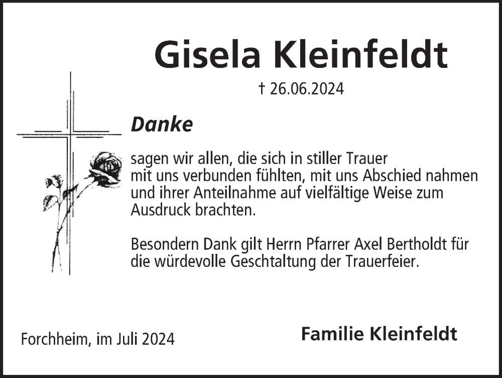  Traueranzeige für Gisela Kleinfeldt vom 27.07.2024 aus MGO