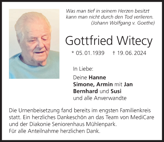 Anzeige von Gottfried Witecy von MGO