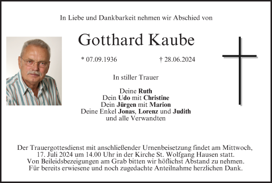 Anzeige von Gotthard Kaube von MGO