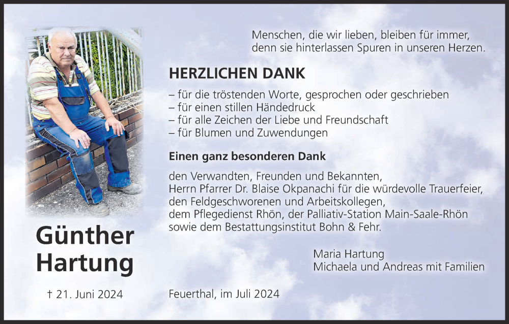  Traueranzeige für Günther Hartung vom 13.07.2024 aus MGO