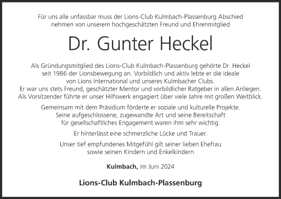 Anzeige von Gunter Heckel von MGO