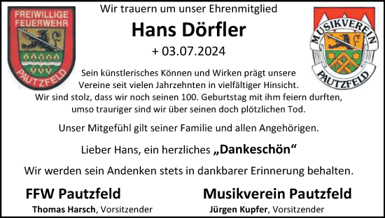 Anzeige von Hans Dörfler von MGO