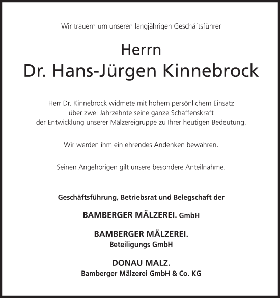 Anzeige von Hans-Jürgen Kinnebrock von MGO