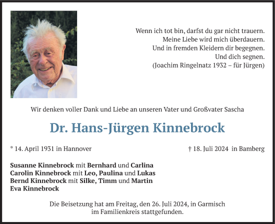 Anzeige von Hans-Jürgen Kinnebrock von MGO