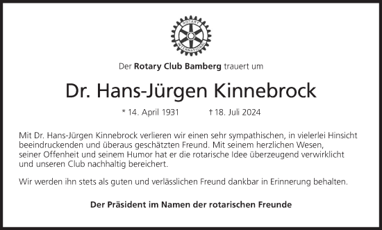 Anzeige von Hans-Jürgen Kinnebrock von MGO