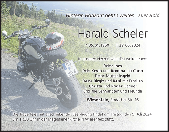 Anzeige von Harald Scheler von MGO