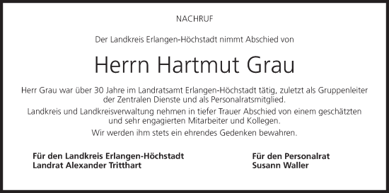 Anzeige von Hartmut Grau von MGO