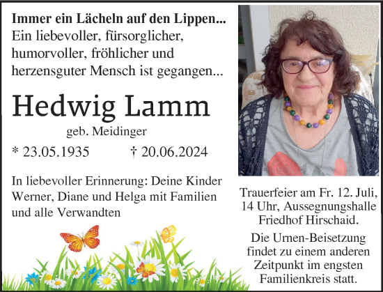 Anzeige von Hedwig Lamm von MGO