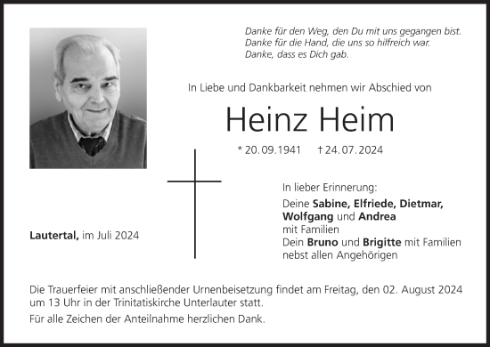 Anzeige von Heinz Heim von MGO