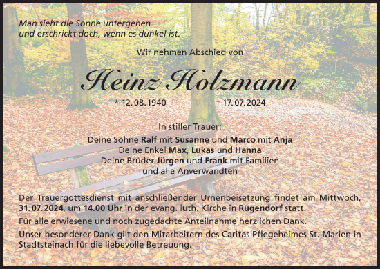 Anzeige von Heinz Holzmann von MGO