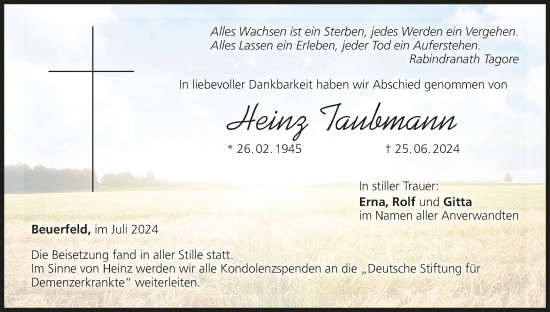 Anzeige von Heinz Taubmann von MGO