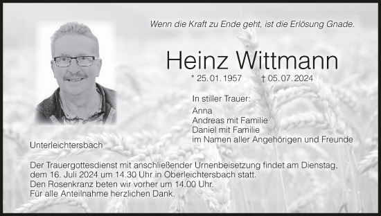 Anzeige von Heinz Wittmann von MGO