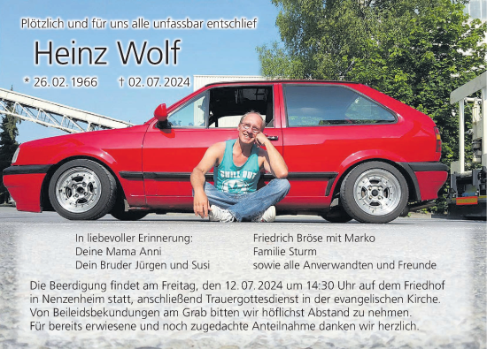 Anzeige von Heinz Wolf von MGO