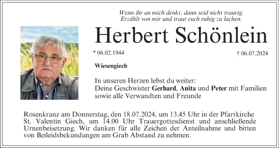 Anzeige von Herbert Schönlein von MGO