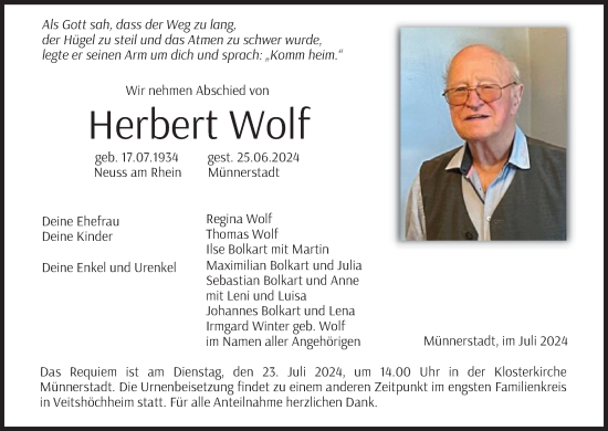 Anzeige von Herbert Wolf von MGO