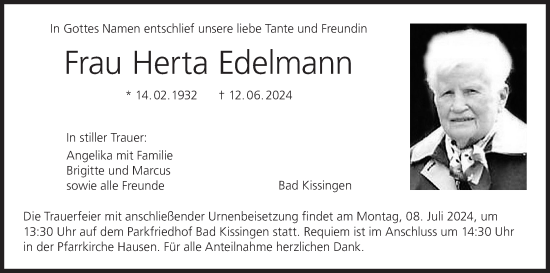 Anzeige von Herta Edelmann von MGO