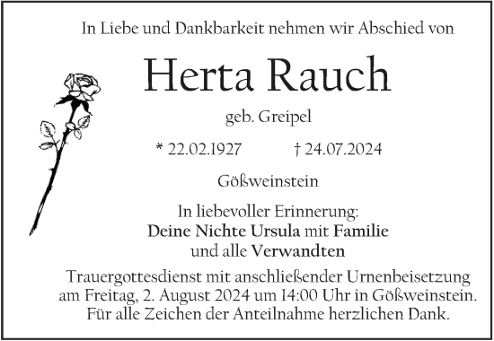 Anzeige von Herta Rauch von MGO