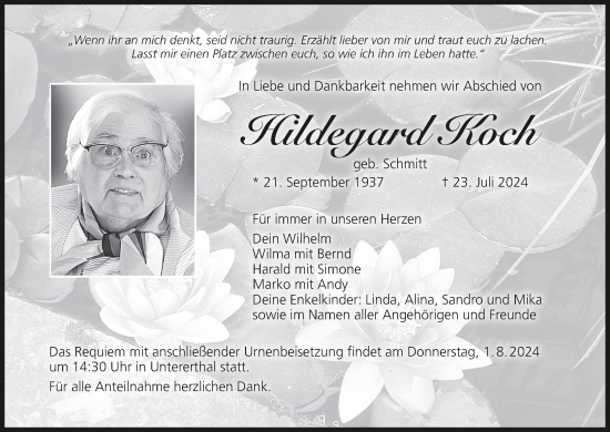 Anzeige von Hildegard Koch von MGO