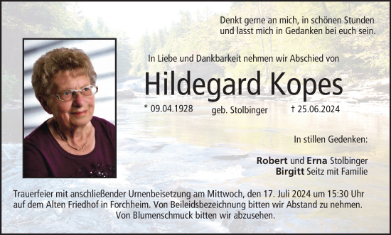 Anzeige von Hildegard Kopes von MGO