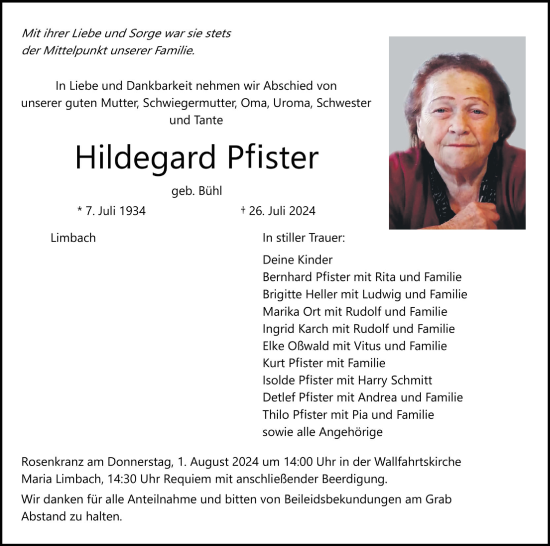 Anzeige von Hildegard Pfister von MGO