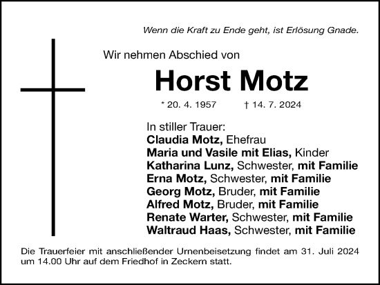 Anzeige von Horst Motz von MGO
