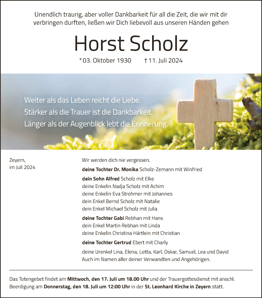  Traueranzeige für Horst Scholz vom 16.07.2024 aus MGO