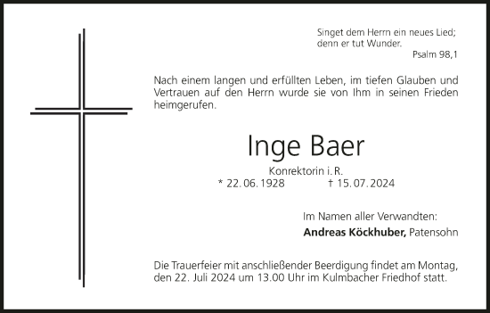 Anzeige von Inge Baer von MGO