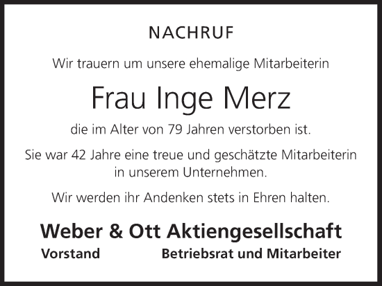 Anzeige von Inge Merz von MGO