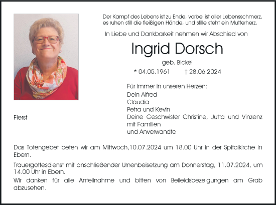 Anzeige von Ingrid Dorsch von MGO
