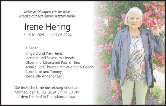 Anzeige von Irene Hering von MGO