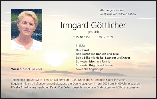 Anzeige von Irmgard Göttlicher von MGO