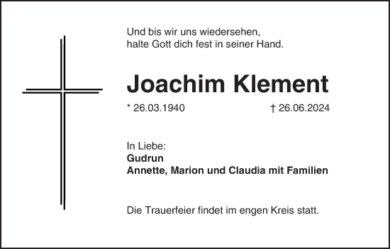 Anzeige von Joachim Klement von MGO