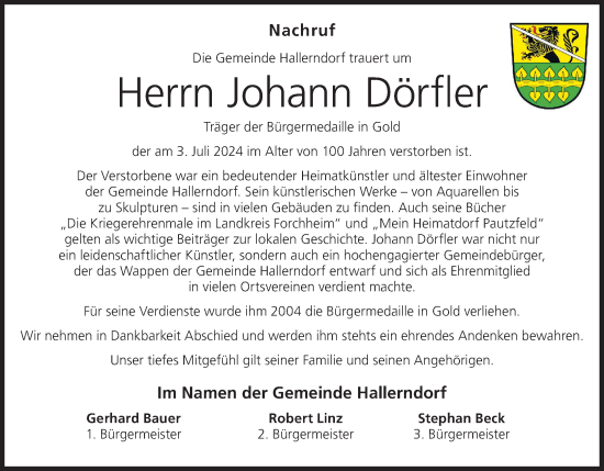 Anzeige von Johann Dörfler von MGO