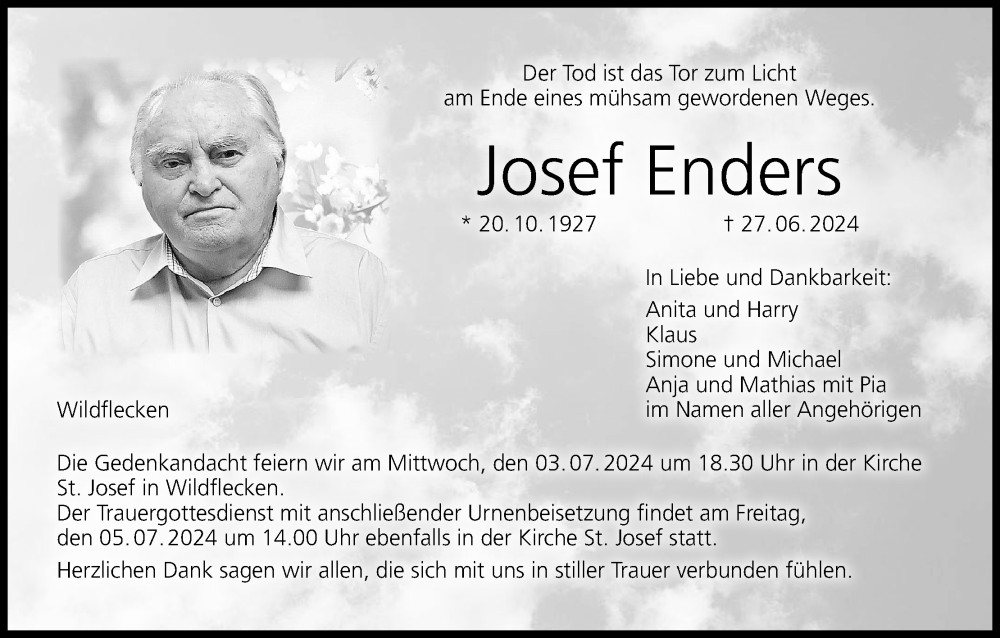  Traueranzeige für Josef Enders vom 02.07.2024 aus MGO