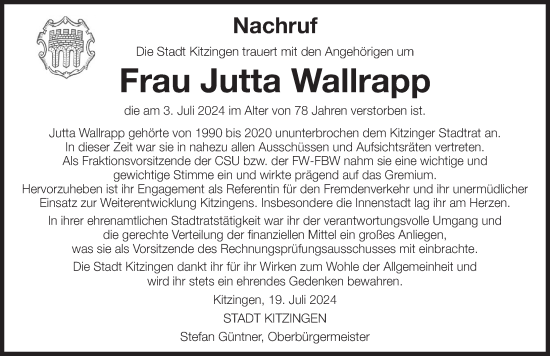 Anzeige von Jutta Wallrapp von MGO