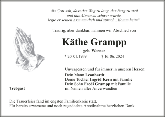 Anzeige von Käthe Grampp von MGO