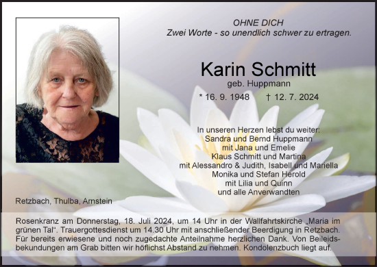 Anzeige von Karin Schmitt von MGO